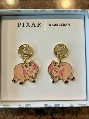 BaubleBar Pixar Hamm Pink and Gold Drop Earrings